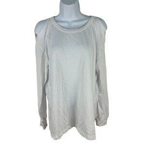 Chaser Womens Cold Shoulder Long Sleeve Top L White Cotton/Poly Blend